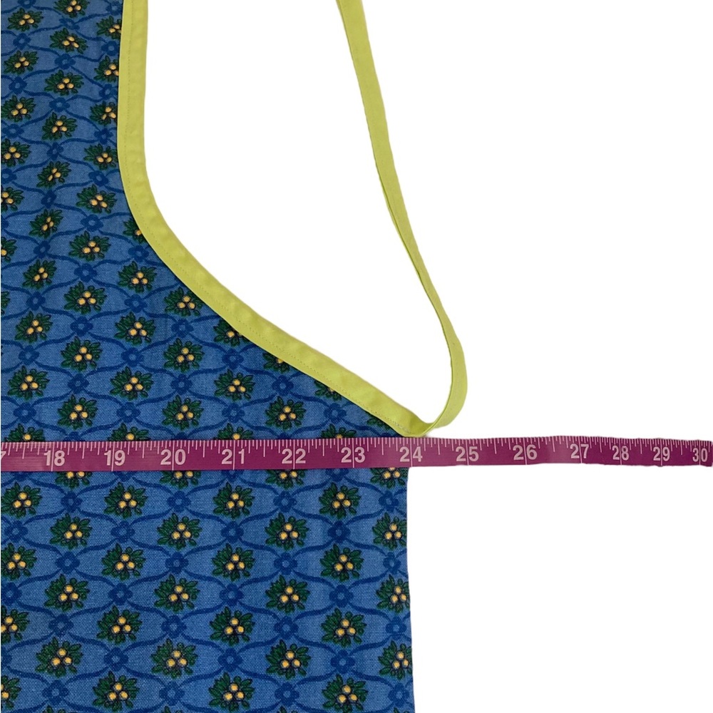 Reversible Cloth Green Blue Bib Apron Butterfly Floral Pocket Vintage? Handmade? - Picture 4 of 12